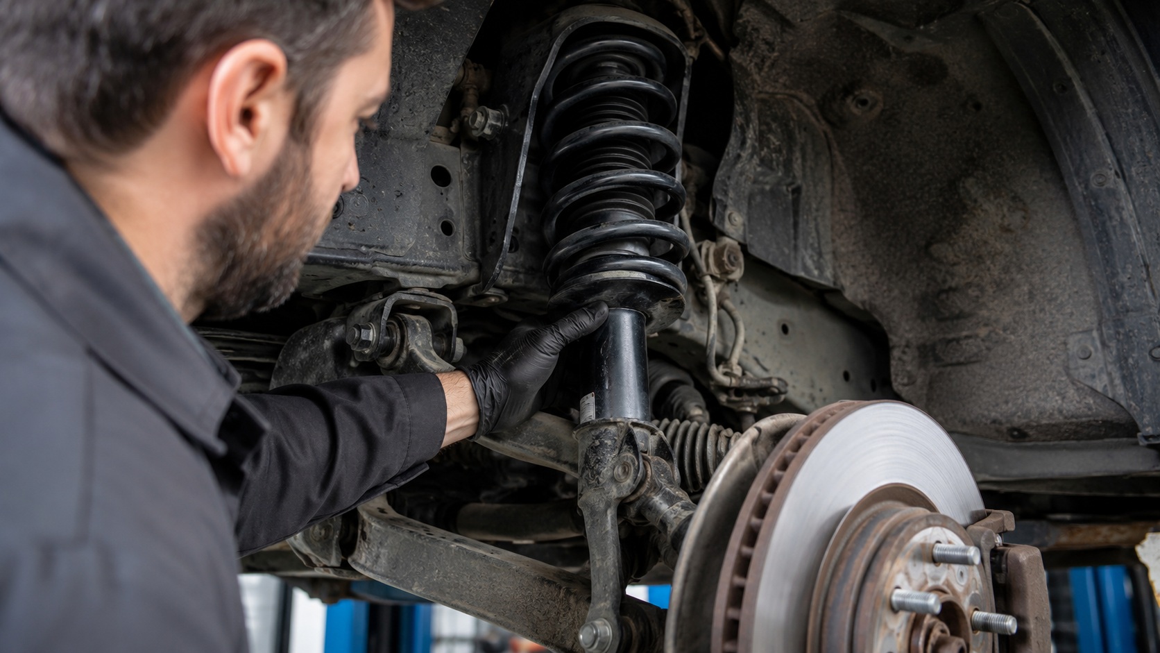 Suspension components checked during a vehicle inspection