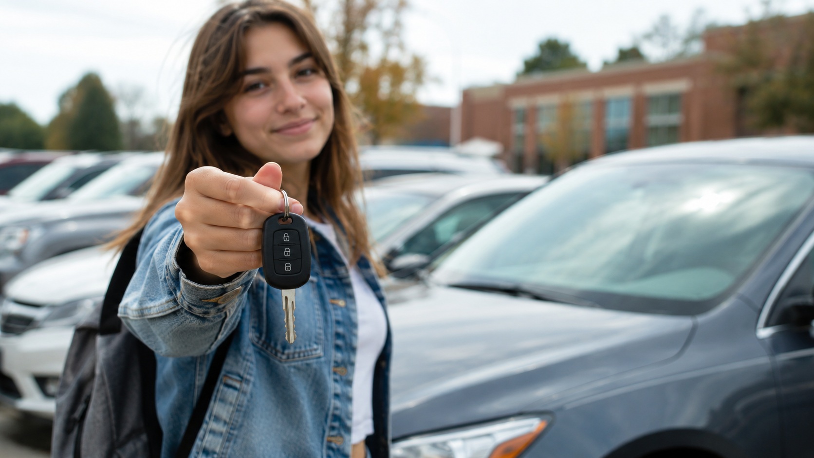 Car key held in front of vehicles representing ownership costs